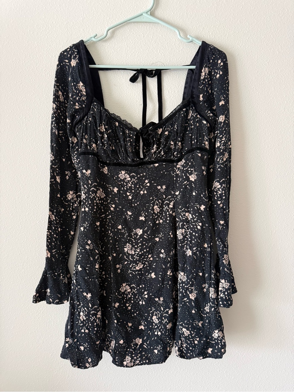 Free People Black Dress with Cream Floral Speckle